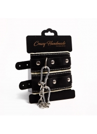 Черные скругленные наручники с мягкой бежевой подкладкой - Crazy Handmade - купить с доставкой в Оренбурге