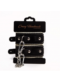 Черные скругленные наручники с мягкой бежевой подкладкой - Crazy Handmade - купить с доставкой в Оренбурге