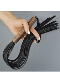 Черная кожаная плеть с деревянной рукоятью - 58 см. - Sitabella - купить с доставкой в Оренбурге