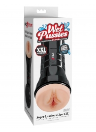 Телесный мастурбатор-вагина в черной колбе Super Luscious Lips XXL - Pipedream - в Оренбурге купить с доставкой