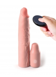 Телесная вибронасадка на член 3  Vibrating Mega X-tension with Remote - 22,9 см. - Pipedream - в Оренбурге купить с доставкой