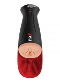 Телесный мастурбатор-вагина в черной колбе с вибрацией Fuck-O-Matic Pro XL - Pipedream - в Оренбурге купить с доставкой