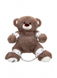 Бондажный набор: бурый мишка с белыми оковами и наручниками - Pecado - купить с доставкой в Оренбурге