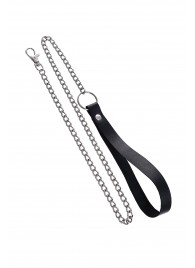 Поводок с ручкой из черной натуральной кожи и карабином для ошейника - Pecado - купить с доставкой в Оренбурге