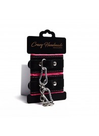Черно-розовые скругленные наручники с мягкой подкладкой - Crazy Handmade - купить с доставкой в Оренбурге