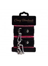 Черно-розовые скругленные наручники с мягкой подкладкой - Crazy Handmade - купить с доставкой в Оренбурге