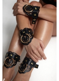 Черные кожаные оковы с резными узорами и клепками - Crazy Handmade - купить с доставкой в Оренбурге