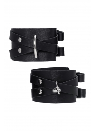 Черные кожаные оковы с двумя перекрёстными ремешками - Pecado - купить с доставкой в Оренбурге