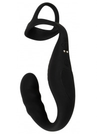 Черное эрекционное кольцо со стимуляцией промежности и анальной пробкой Cock Ring with RC Prostate Plug - Orion - в Оренбурге купить с доставкой