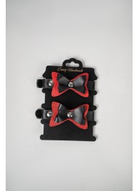 Черно-красные кожаные наручники с бантиками - Crazy Handmade - купить с доставкой в Оренбурге