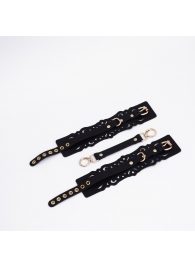 Черный кожаные оковы с узорами и золотистой фурнитурой - Crazy Handmade - купить с доставкой в Оренбурге