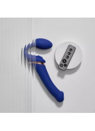 Синий безремневой страпон Multi Orgasm Bendable Strap-On size XL с клиторальной стимуляцией - Strap-on-me - купить с доставкой в Оренбурге