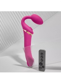 Ярко-розовый безремневой страпон Multi Orgasm Bendable Strap-On size L с клиторальной стимуляцией - Strap-on-me - купить с доставкой в Оренбурге