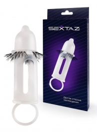 Эластичная насадка на пенис с подхватом мошонки и стимулирующими «ресничками» - Sextaz - в Оренбурге купить с доставкой