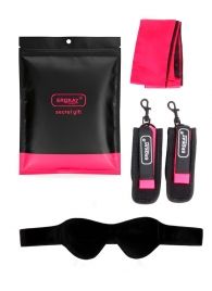 Черно-розовый эротический набор: маска, наручники и повязка - Erokay - купить с доставкой в Оренбурге