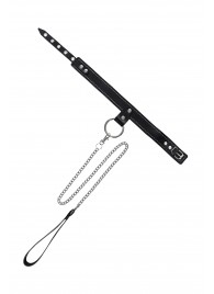 Черный узкий однослойный ошейник с серебристым поводком-цепочкой - Pecado - купить с доставкой в Оренбурге