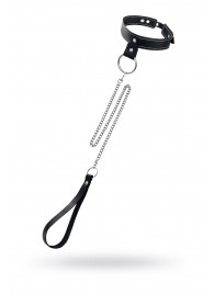 Черный узкий однослойный ошейник с серебристым поводком-цепочкой - Pecado - купить с доставкой в Оренбурге