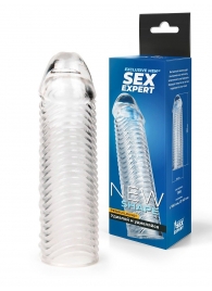 Прозрачная закрытая насадка на пенис с ребрышками - 16 см. - Sex Expert - в Оренбурге купить с доставкой