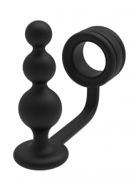 Черное эрекционное кольцо с анальной елочкой Cockring With Beaded Anal Plug - Dream Toys - в Оренбурге купить с доставкой