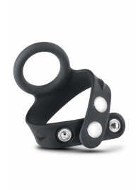 Черное эрекционное кольцо с подхватом мошонки на кнопках VS6 - Blush Novelties - в Оренбурге купить с доставкой