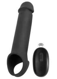 Черная вибронасадка для пениса с хомутом для мошонки и пультом ДУ Remote Controlled Penis Extension - Orion - в Оренбурге купить с доставкой