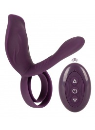 Фиолетовая насадка на член с клиторальным отростком и пультом ДУ RC Couple’s Vibrator 2 - Orion - в Оренбурге купить с доставкой