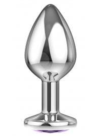 Малая серебристая анальная пробка Diamond Purple Sparkle Small с фиолетовым кристаллом - 7 см. - Lola Games - купить с доставкой в Оренбурге