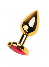 Золотистая анальная пробка с кристаллом-сердцем - 7,5 см. - ToyFa - купить с доставкой в Оренбурге