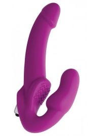 Ярко-розовый безремневой вибрострапон Evoke Vibrating Strapless Silicone Strap-on Dildo - XR Brands - купить с доставкой в Оренбурге