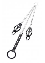 Черно-серебристые зажимы для сосков с кольцом для пениса TOYFA Metal - ToyFa - купить с доставкой в Оренбурге