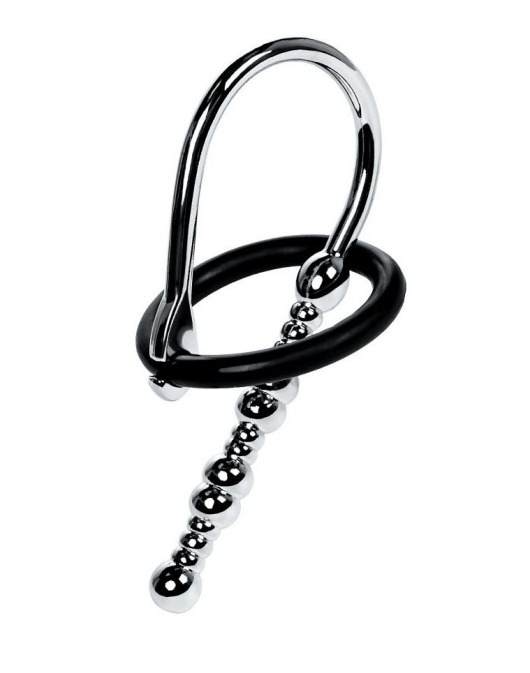 Серебристый уретральный плаг-бусины TOYFA Metal с мягким фиксириющим кольцом - ToyFa - купить с доставкой в Оренбурге