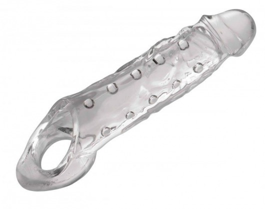 Прозразная закрытая насадка на пенис с поддержкой мошонки Clearly Ample Penis Enhancer - 22 см. - XR Brands - в Оренбурге купить с доставкой