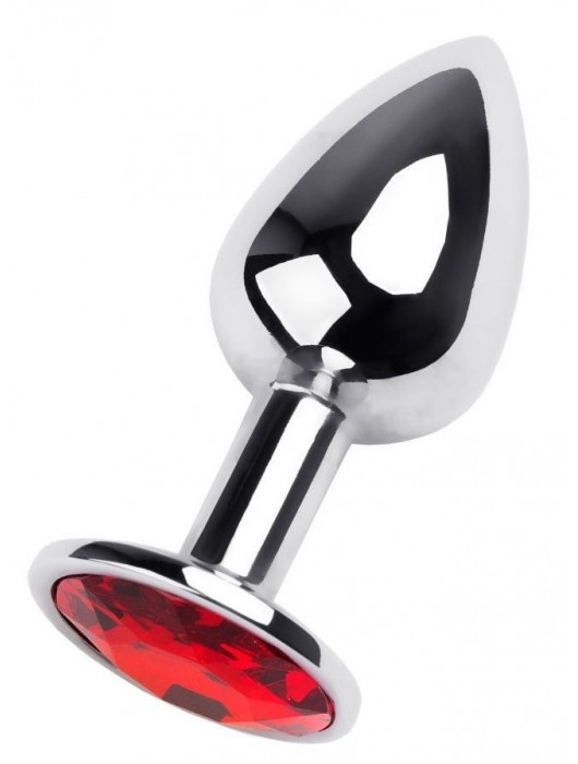 Маленькая коническая серебристая анальная пробка с красным кристаллом - 7 см. - ToyFa - купить с доставкой в Оренбурге