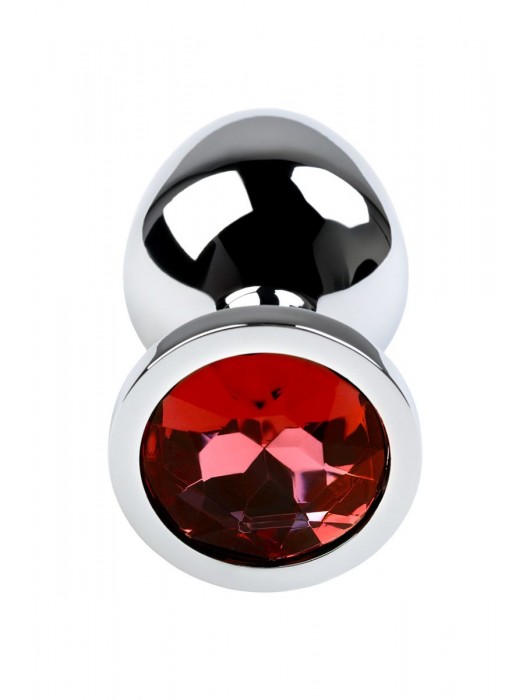 Серебристая коническая анальная пробка с красным кристаллом - 8 см. - ToyFa - купить с доставкой в Оренбурге