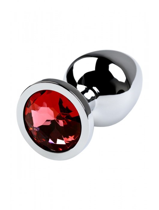 Серебристая коническая анальная пробка с красным кристаллом - 8 см. - ToyFa - купить с доставкой в Оренбурге