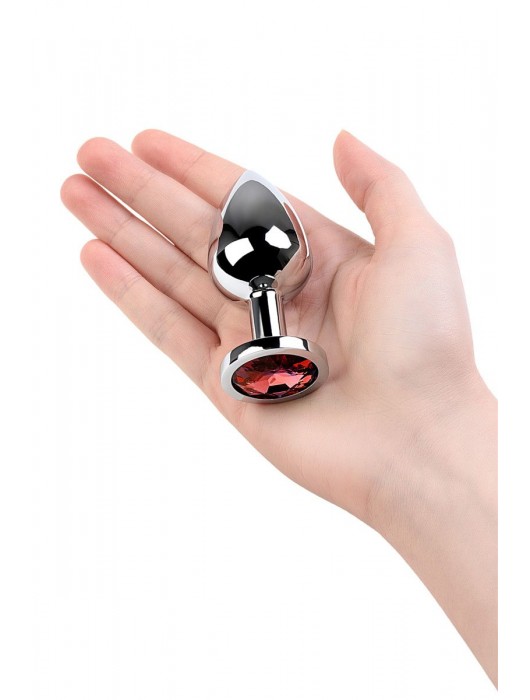 Серебристая коническая анальная пробка с красным кристаллом - 8 см. - ToyFa - купить с доставкой в Оренбурге