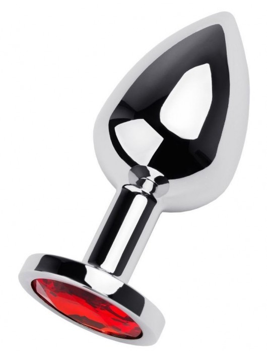 Серебристая коническая анальная пробка с красным кристаллом - 8 см. - ToyFa - купить с доставкой в Оренбурге