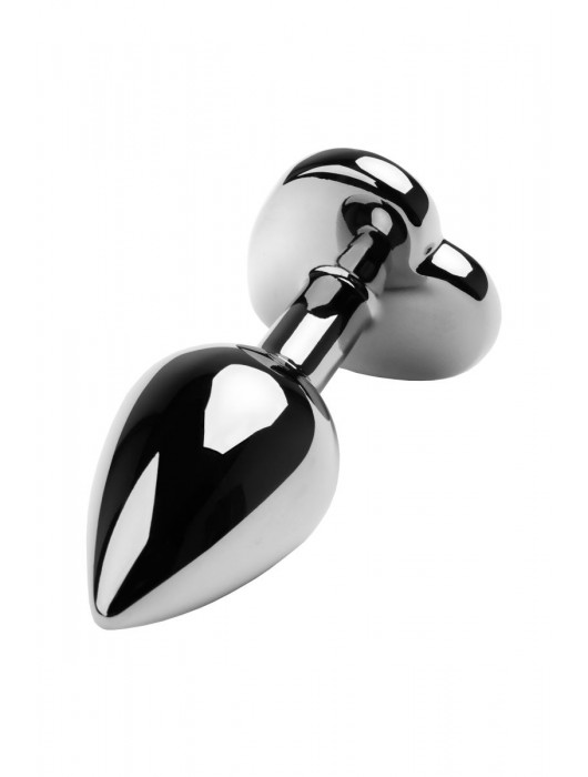 Серебристая коническая анальная пробка с красным кристаллом-сердечком - 7 см. - ToyFa - купить с доставкой в Оренбурге