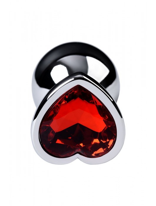 Серебристая коническая анальная пробка с красным кристаллом-сердечком - 7 см. - ToyFa - купить с доставкой в Оренбурге