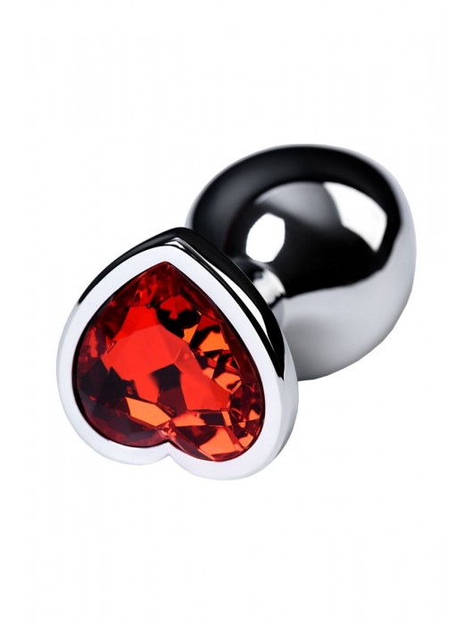 Серебристая коническая анальная пробка с красным кристаллом-сердечком - 7 см. - ToyFa - купить с доставкой в Оренбурге