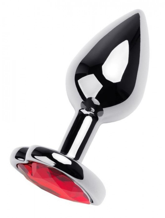 Серебристая коническая анальная пробка с красным кристаллом-сердечком - 7 см. - ToyFa - купить с доставкой в Оренбурге