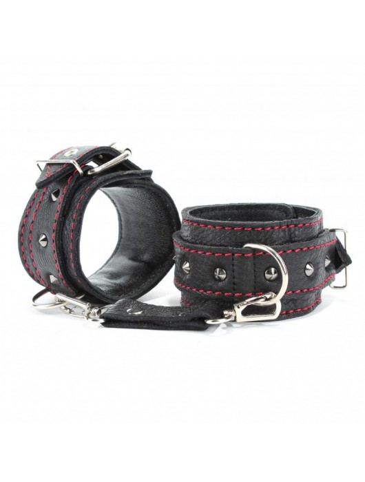 Черные оковы с шипами и контрастной строчкой - БДСМ Арсенал - купить с доставкой в Оренбурге