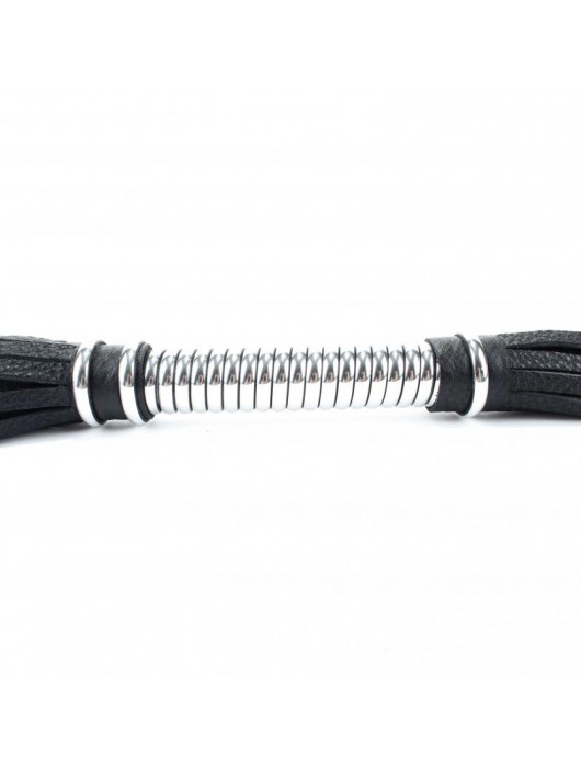 Черная длинная плеть с серебристой ручкой - 56 см. - БДСМ Арсенал - купить с доставкой в Оренбурге