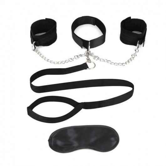 Чёрный ошейник с наручниками и поводком Collar Cuffs   Leash Set - Lux Fetish - купить с доставкой в Оренбурге