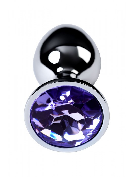 Серебристая конусовидная анальная пробка с фиолетовым кристаллом - 7 см. - ToyFa - купить с доставкой в Оренбурге