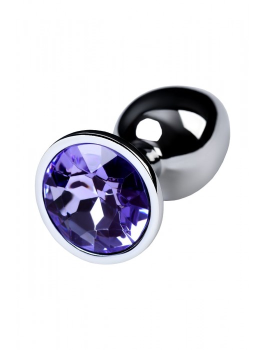 Серебристая конусовидная анальная пробка с фиолетовым кристаллом - 7 см. - ToyFa - купить с доставкой в Оренбурге