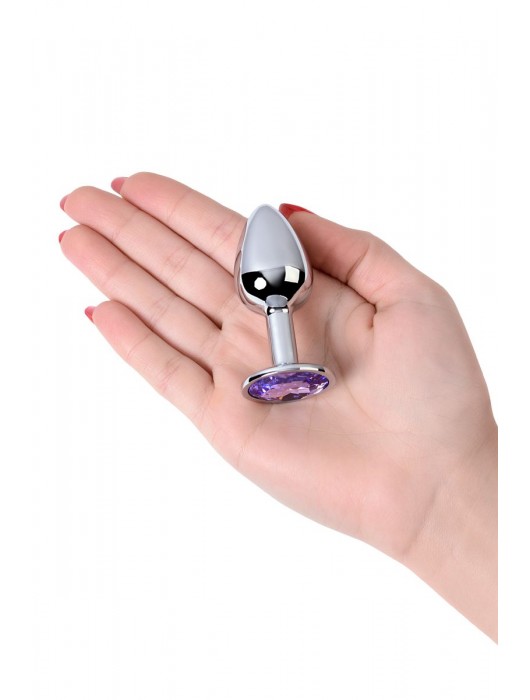 Серебристая конусовидная анальная пробка с фиолетовым кристаллом - 7 см. - ToyFa - купить с доставкой в Оренбурге