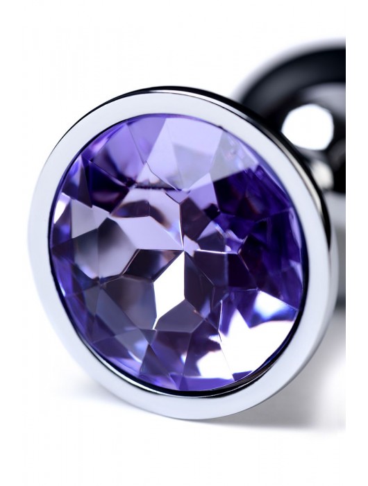 Серебристая конусовидная анальная пробка с фиолетовым кристаллом - 7 см. - ToyFa - купить с доставкой в Оренбурге