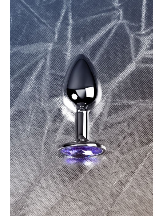 Серебристая конусовидная анальная пробка с фиолетовым кристаллом - 7 см. - ToyFa - купить с доставкой в Оренбурге