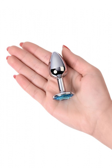 Серебристая конусовидная анальная пробка с голубым кристаллом - 7 см. - ToyFa - купить с доставкой в Оренбурге